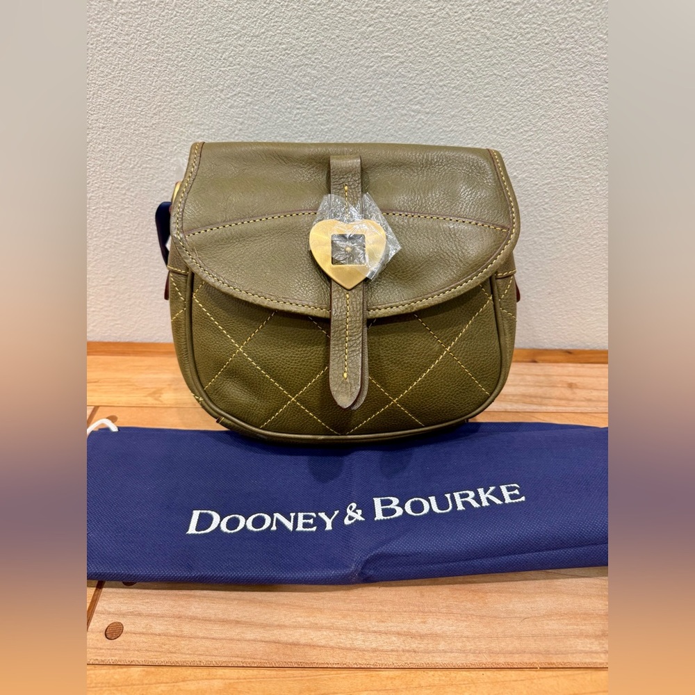 Dooney and Bourke Heart Buckle Flap Saddle Crossbody Bag Olive Green NWT